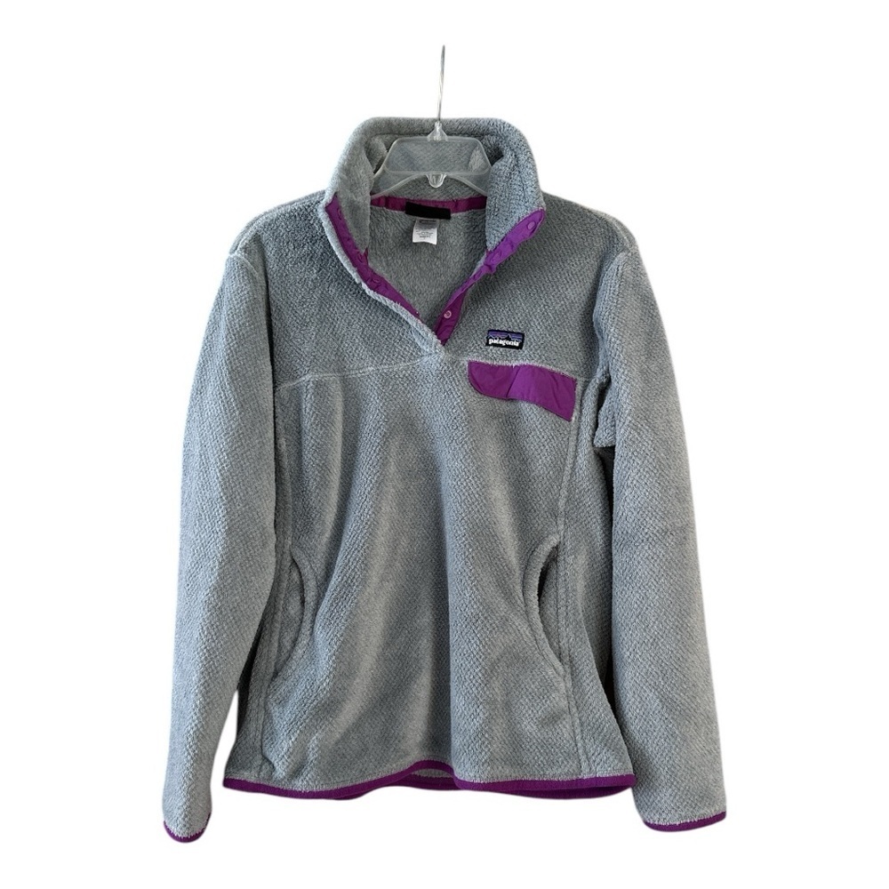 Patagonia Retool Snap Fleece Gray and Purple Pullover, Large